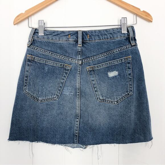 Free People Denim Skirt Mini Distressed A-Line Exposed Button Fly Size 25 Blue - Picture 5 of 13